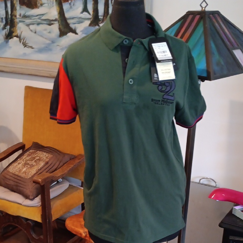 Steve McQueen Green and Red Polo Shirt. Classic Design Cotton Blend